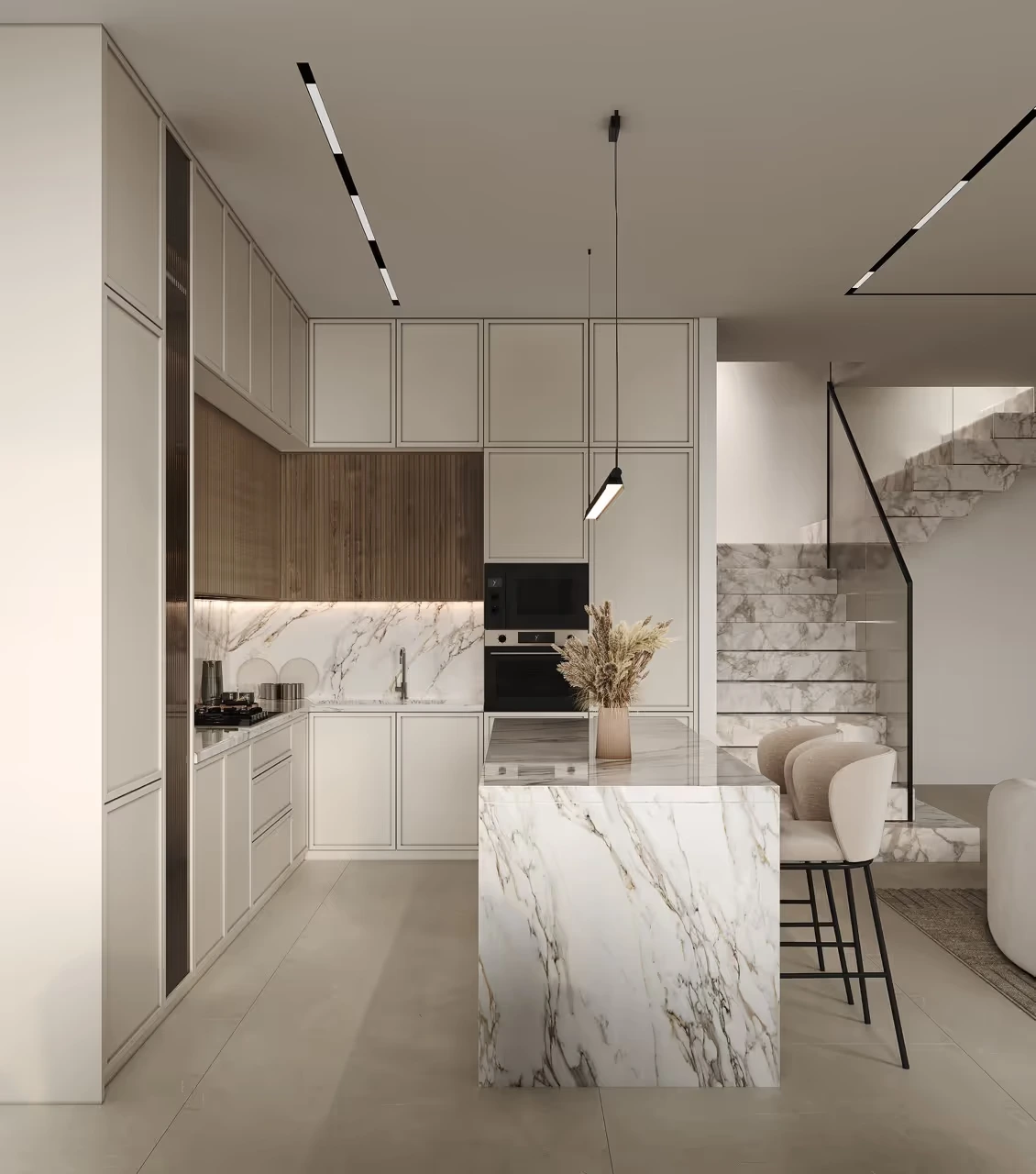 MMM Verwaltung Pisone – Immobilien – Nahaufnahme einer modernen weißen Holzküche in einem Haus 